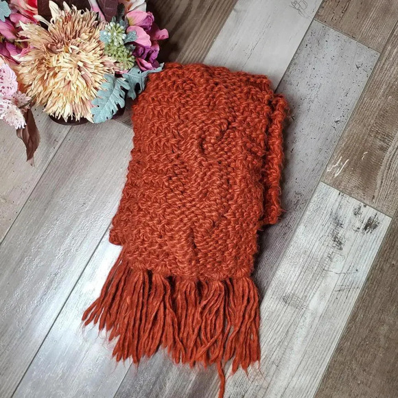Knitted Burnt Orange Winter Scarf - Picture 1 of 9